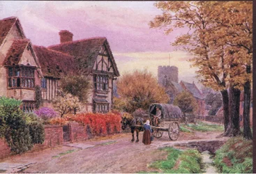 Oktoberabend in Steventon, Berkshire, aus Die Cottages und das Dorfleben im ländlichen England, veröffentlicht von Dent & Sons Limited, 1912